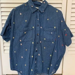Madewell denim courier shirt, embroidered confetti floral